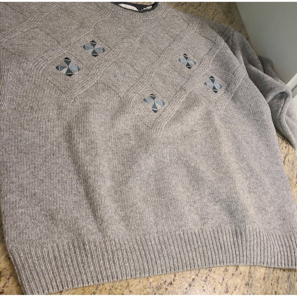 Vtg APART Sweater Men’s L Propeller Blade Look Gray Base Lambs Wool Nylon Blend - Picture 6 of 16